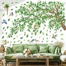 Watercolor Pink & Green Sakura Tree Branch Wall Sticker With Flying Birds, Bedroom Living Room Home Decor - Multicolor - View 2