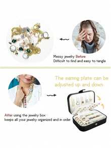 1 Piece Travel Jewelry Box, Small PU Storage Case, Suitable For Women And Girls, Mini Portable Double-Layer Travel Box For Storing Earrings, Rings, Necklaces, Etc. - Multicolor - View 7