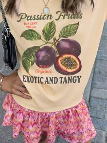 Áo thun nữ tuổi teen họa tiết trái cây phong cách retro, thích hợp mặc thường ngày vào mùa hè. - Màu be - Xem 1