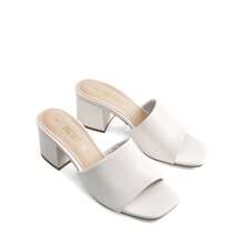 Women Minimalist Chunky Heeled Mule Sandals, Comfortable Slip On Square Open Toe Summer Sandals - 白色 - 查看 5