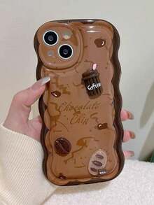 1 chiếc ốp lưng điện thoại 3D hình sóng hạt cà phê, phù hợp với 17 Pro Max, Retro 16 Pro, Personalized 14/13, Creative 12/12 Pro, ốp bảo vệ unisex, quà tặng Ngày của Mẹ. - màu nâu - Xem 1