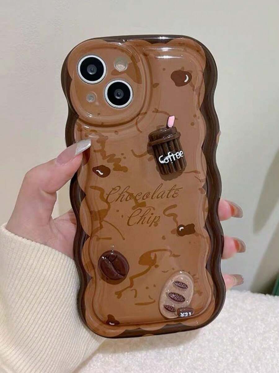 1 chiếc ốp lưng điện thoại 3D hình sóng hạt cà phê, phù hợp với 17 Pro Max, Retro 16 Pro, Personalized 14/13, Creative 12/12 Pro, ốp bảo vệ unisex, quà tặng Ngày của Mẹ. - màu nâu - Xem 1