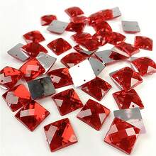 100 piezas/paquete Cristales de diamante de imitación rojos de acrílico de tamaños mixtos con parte trasera plana para coser, gemas de acrílico, diamantes para manualidades DIY, vestidos, ropa, zapatos, decoración de bolsos - Rojo - Ver 5