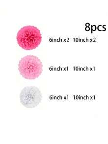 8pcs Fuchsia & Light Pink Paper Flower Balls Set, Fluffy Paper Flowers For Birthday Party Hanging Decor, Suitable For Scene Decoration, Home Decor, Room Decor, Birthday Party, Wedding Gift, Graduation Gift, Christmas Decoration - Rose Red Set - View 9