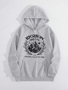 Creative Fashion Dragon Riding Earth Graphic Hoodie For Women, Casual Sweatshirt Spring - Grey - View 2