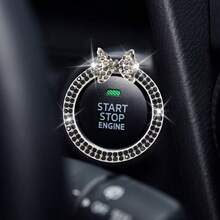Bowknot Car Accessories, Pink Bow Rhinestone Start Button Ring, Black Engine Start Stop Button Ring Car Decor, Shiny Girl Ignition Decoration - Large Butterfly Knot Fire Ring - View 13