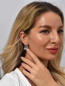Cubic Zirconia Water Drop Earrings - Silver - View 2