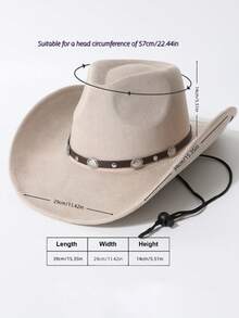 1 pieza Sombrero vaquero de mujer de estilo occidental, material de ante sintético, decoración metálica clásica y diseño con cordón, adecuado para uso casual, actuaciones en el escenario, reuniones al aire libre, disponible en varios colores, adecuado para primavera/otoño - sombrero floral de gamuza - Ver 5