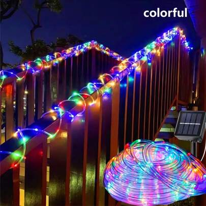 1 Dây đèn LED năng lượng mặt trời ngoài trời 50/100 bóng, dạng ống trong suốt, có 8 chế độ chiếu sáng, lý tưởng cho trang trí nhà cửa, sân vườn, hiên nhà, hồ bơi, cây cối, lễ hội.