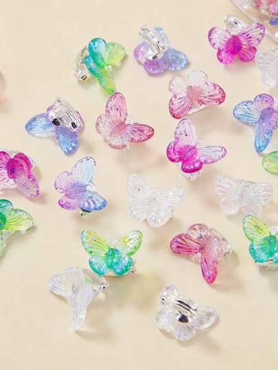 10个/套 女孩彩色3D透明蝴蝶装饰可爱欧美风发夹、刘海夹、发饰