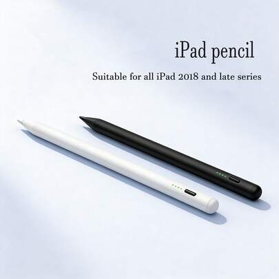 适用于 iPad 2018-2025 的电容式触控笔，磁吸式防误触绘图书写笔，适用于 iPad 2023、2022、2021、2020、2019、2018、4、5、9、10 代 iPad Air 5，包含触控笔和充电线配件