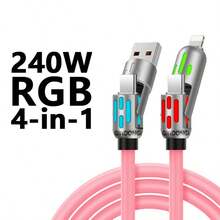 4-In-1 Multi USB Charging Cable (USB A/Type C/Lightning) - 240W High Speed Fast Charge & Data Sync, Breathing Light For All Mobile Devices - View 7