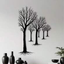 1 buc., 40 cm Modern Forest Path Art Metal Wall Art - Decor de perete în stil natural - Design minimalist cu linie de copac - Artă metalică suspendată pentru sufragerie, dormitor, intrare - Decor elegant suspendat pentru perete - Cadou de casă nouă - Negru - Vizualizare 4