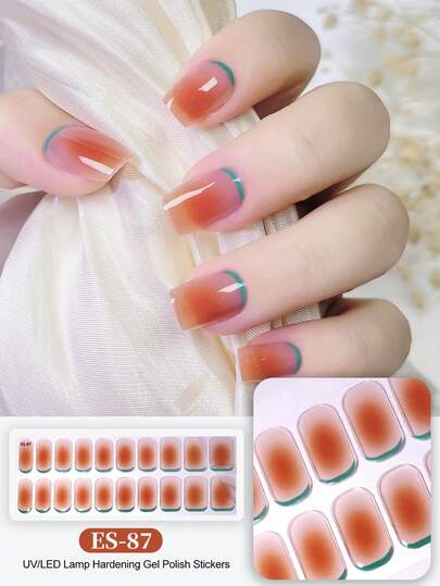 Cured Gel Nail Strips , Clear Base, 20 Pcs Gel Nail Wraps, Stickers, UV Light Required, Salon Quality, Long Lasting,ES20 Cross-Border Wholesale Drop Shipping Red Book Same Style Nail Stickers Nail Stickers For Fingertips