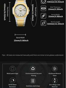 1 pièce Montre de sport pour hommes, étanche jusqu'à 50 m, mouvement à quartz décontracté business, convient comme cadeau d'anniversaire pour hommes, bracelet en acier inoxydable, aiguilles lumineuses, montre d'affaires, cadeau pour la fête des pères, cadeau essentiel pour le mari - Montre à quartz de luxe - Voir 12