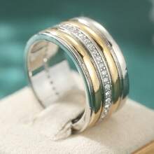 Fashionable Minimalist Dual-Tone Multi-Layer Smooth Ring Set, Inlaid With White Synthetic Cubic Zirconia, Exquisite Versatile Jewelry Accessory - Two-color - View 2