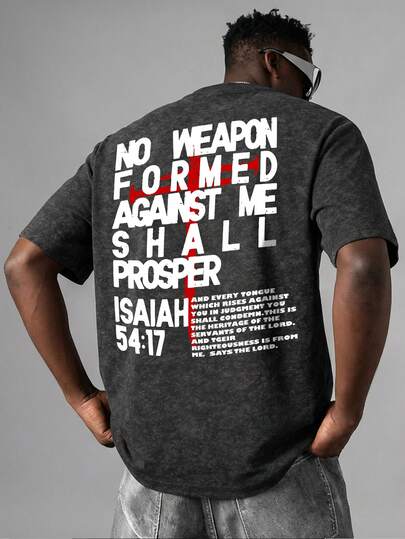 男士时尚字母雪花印花短袖T恤，夏季