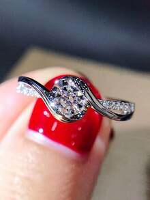 1 PC Elegant Cubic Zirconia Ring For Women For Valentine's Day Gift Wedding Engagement Anniversary Party Jewelry - Silver - View 3