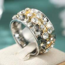 Elegant Round Synthetic Cubic Zirconia Asymmetrical Ring, Luxury Silver Color New Wedding Band Jewelry For Women - Two-color - View 3