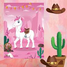 1 Set "Pin The Tail On The Horse" Game, Includes 30 Reusable Tails, 1 Large Western Cowboy Horse Game Poster, Suitable For Cowboy Parties, Western Birthday Parties, Carnival Events - Multicolor - View 9