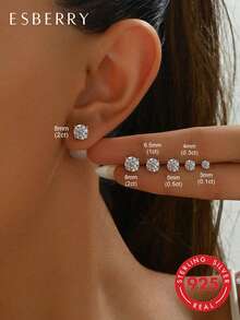 ESBERRY 一对四爪莫桑石耳钉，奢华珠宝，女士礼物，925纯银，精致女士珠宝，送给女友的礼物，钻石婚礼新娘珠宝，钻石珠宝制作 - 四爪圓鑽耳釘 - 查看 2