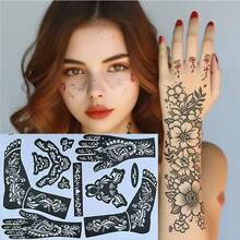 Reusable Henna Tattoo Stencils, Suitable For Hand & Body Art, Floral Patterns, Temporary Tattoo Stencils, Sleeve Tattoos, Wedding Bride Makeup - Multicolor - View 4