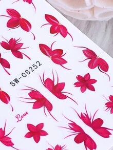 SWEET TREND 3D蕾丝芙蓉花美甲贴纸3片装，优雅复古红玫瑰蓝条纹花瓣春夏花卉印花设计，DIY Y2K时尚婚礼自粘凝胶指甲油沙龙贴纸滑块美甲装饰美甲用品 - 彩色 - 查看 8