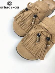 Women's Casual Flat Sandals, Outdoor Slippers, Adorned With Tassels And Beads, Suitable For Daily Commutes And For Spring And Autumn Holiday Outfits. - Lạc đà - Xem 6