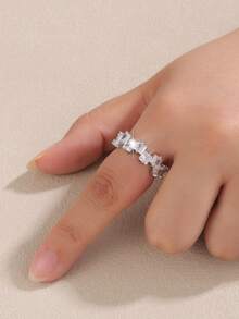 1枚女士不对称合成锆石戒指，简约奢华可调节开口戒指，百搭日常佩戴礼品 - 開口戒指 - 查看 4