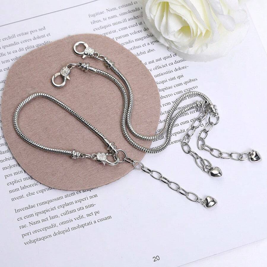 3pcs Snake Bone Chain Bracelet DIY Set, With Heart-Shaped Lobster Clasp, European Style, Suitable For Christmas, Valentine's Day Handmade, Creative Bracelet Accessories, Gift For Lover, Blessing, New Year, Women & Girls Jewelry Supplies, Bracelet & Anklet Making, Beading Jewelry Crafting - Multicolor - View 1