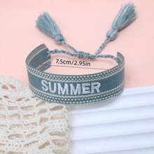 1条复古刺绣“SUMMER”字样手工编织波西米亚风手链，适合送给家人、朋友、学生，也适合旅行和派对佩戴。 - 薄荷綠 - 查看 6