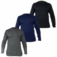 Set Of 3 Men's Knit Wool Ribbed Crew Neck Sweaters For Autumn/Winter, Regular Fit, Perfect For Daily Wear, Holidays, Evenings Out, And Home Wear. - Black/Navy Blue/Charcoal - View 2
