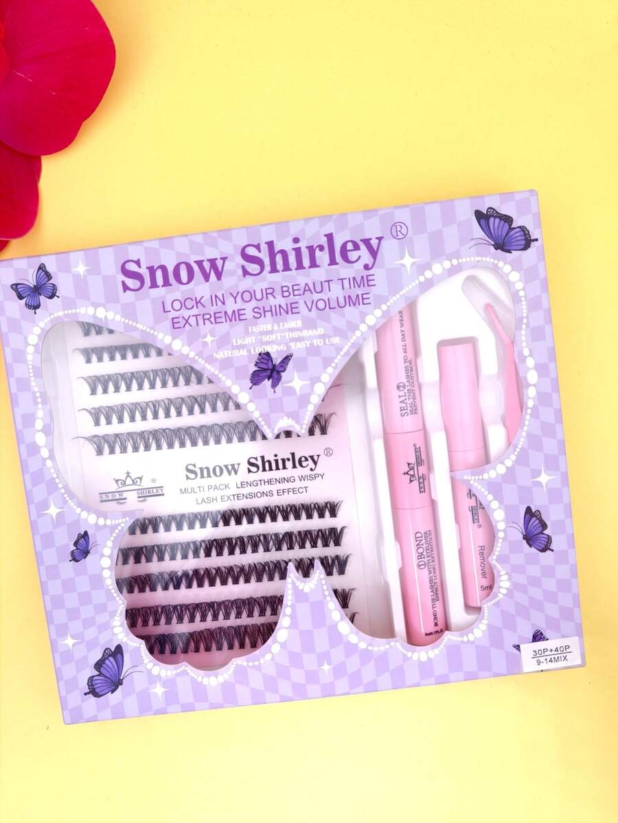 Eyelash Extension Kit, Tuft Type, With Glue, Natural Effect, Volume, Reusable, Easy Application + Tweezers T-700-12 - 30P+40P - 查看 1