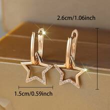 Vanel 1 Pair Elegant Rose Gold Star Pendant Hoop Earrings, Inlaid With Cubic Zirconia, Fashionable Earrings Suitable For Daily Wear And Parties - Golden Yellow-white - View 5