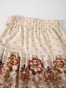Chân váy maxi nữ EARO, eo chun, họa tiết hoa Bohemian, vải nhiều lớp, váy maxi thường ngày không co giãn. - Cà phê mơ - Xem 4