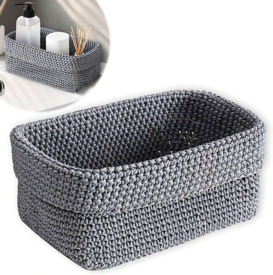 Cesti, bagno, cesti portaoggetti intrecciati, piccoli cesti, cesti intrecciati all'uncinetto, cesti portasciugamani per gli ospiti, cesti da bagno, cesti, scatole portaoggetti intrecciate per bagno, cucina, soggiorno - Grigio - Visualizzare 1