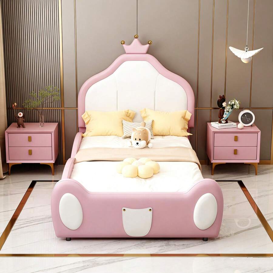 Kids Bed Frames, Headboards & Footboards - Pink + Upholstered + 90cm*200cm - View 1