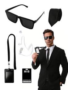Bộ trang phục đặc vụ 4 món - Bao gồm kính thời trang đen, huy hiệu, nơ đeo cổ, tai nghe - Trang phục điệp viên phù hợp cho nhập vai, tiệc Halloween, lễ hội hóa trang, cosplay ngày lễ, đạo cụ điệp viên Halloween. - Nhiều màu - Xem 1
