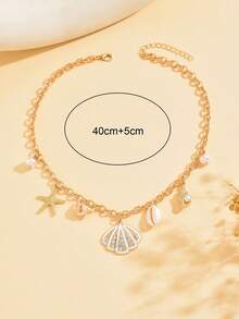 1pc Bohemian Style Versatile Alloy Shell Multi-Pendant Necklace, Suitable For Daily Wear, Dates, Parties, Music Festivals. Chain Length Is Adjustable. - Multicolor - View 3