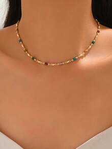 1 buah Kalung Rantai Minimalis Niche Berwarna-warni, Kalung Paduan Logam Populer Dasar Perhiasan Fashion untuk Wanita, Cocok untuk Pemakaian Sehari-hari, Pesta, Liburan, Kencan - Susunan Warna Rantai Buatan Tangan Adalah Acak - beraneka warna - View 1