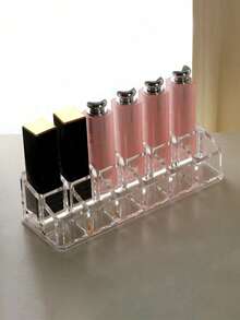 1pc 12-Grid Lipstick Holder Organizer Display Stand, Makeup Cosmetic Storage Box For Vanity Tabletop - Clear - View 4