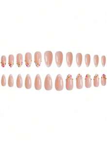 24pcs White French Style Medium Long Fake Nails - Baby Pink - View 3