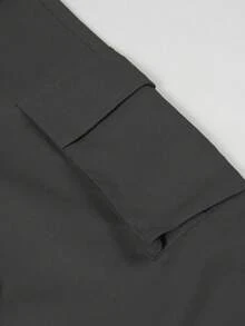 1件女孩青少年時尚個性化直筒工裝長褲，附口袋，四季皆宜 - 灰色 - 查看 5