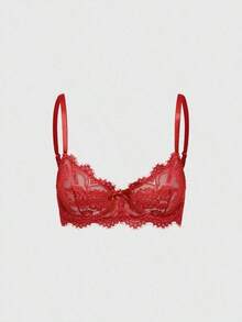 ROMWE Goth Women's Fashion Floral Lace Underwire Triangle Cup Bra - Đỏ - Xem 9