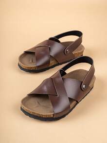 Sandalias cruzadas con tira en el talón para niños de color marrón óxido, para uso al aire libre - Óxido marrón - Ver 6