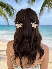 2pcs Pastel Butterfly Hair Bows For Women Delicate Butterfly Shaped Alligator Clips Vacation/Spring Hair Clips Cute Sweet Daily Barrettes Elegant Tiny Hairpins Women Hair Accessories,Summer,Holiday,Travel - Multicolor - View 2
