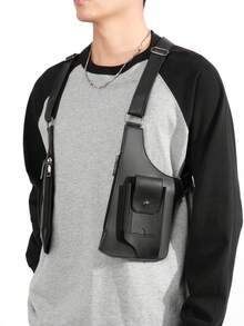 Functional PU Leather Tactical Chest Bag, Men's Multi-Pocket Utility Vest-Style Messenger Bag, Street Hip Hop Motorcycle Riding Phone Pouch, Tool Bag, Unisex Casual Concealed Carry Pouch - 3500 - View 3