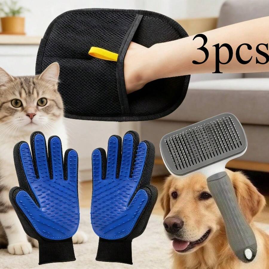 Cepillo para aseo de mascotas, guante de desensedado fácil de limpiar, cepillo para perros, herramienta universal de aseo para gatos y perros, suave y sin caída de pelo, lavable - Negro - Ver 1