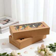 5个/10个装带透明窗口糕点盒，适用于甜甜圈、巧克力、草莓和馅饼等，可作派对装饰、礼品盒、糖果盒、甜点礼品盒、烘焙包装盒、糕点包装盒、纪念品礼品盒、礼品包装盒、透明窗口礼品盒 - 彩色 - 查看 5