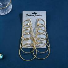 BMOR 12Pairs/6Pairs Simple Punk Hoop Earrings Set Big Circle Earrings Jewelry For Women Girls Ear Hoops Earring Round Oversized Earrings - Hoop Earring Set - View 11